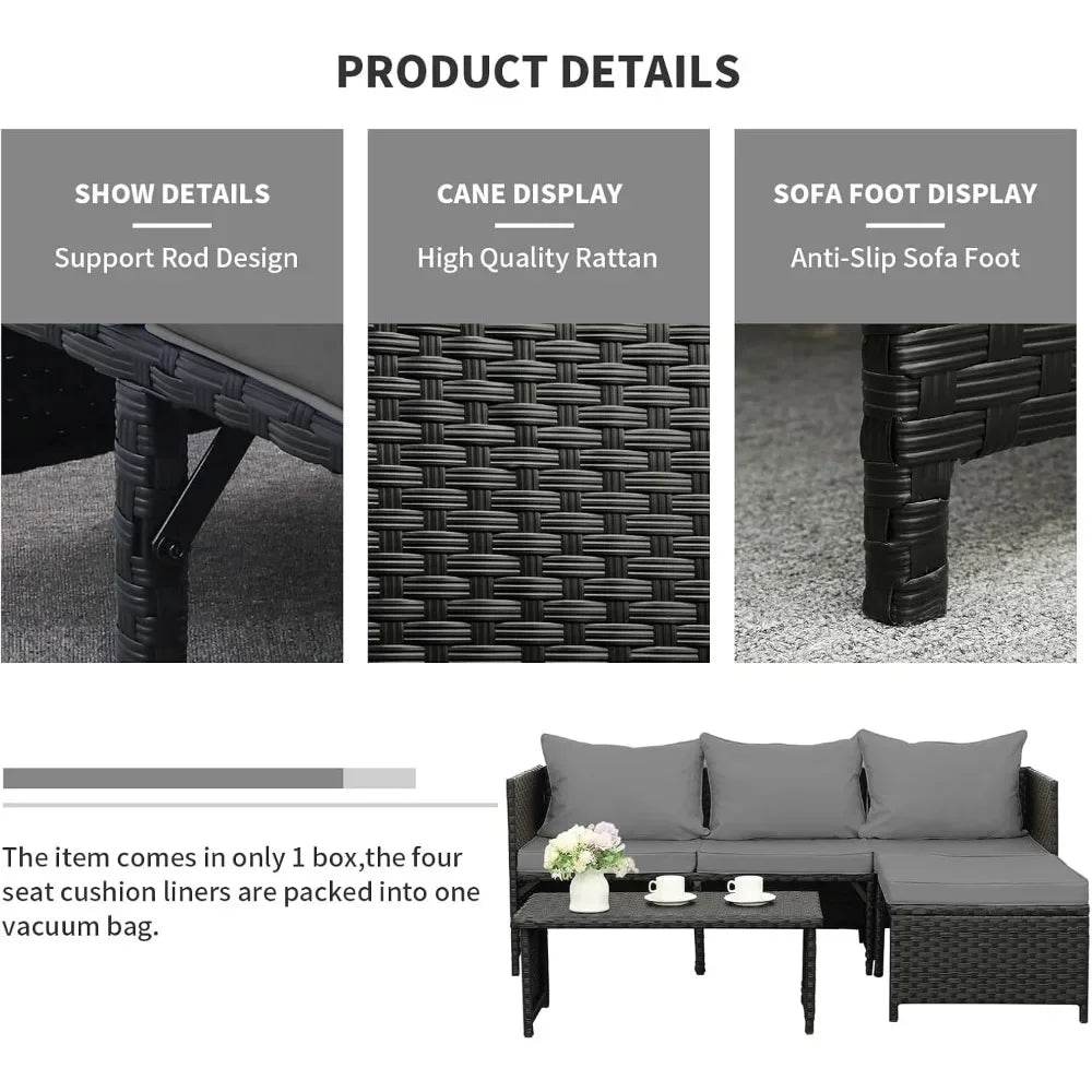 3-Piece Modern Outdoor PE Rattan Furniture Set - Sleep Galleria