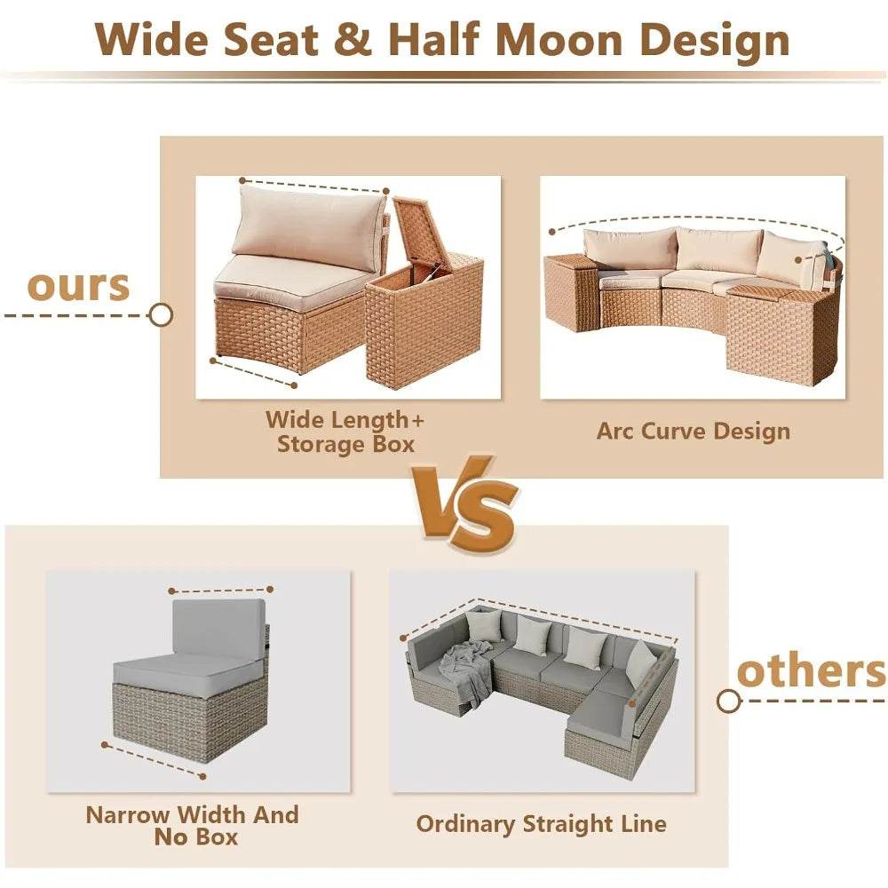 7-Piece Half Moon Outdoor Wicker Patio Furniture Set - Sleep Galleria