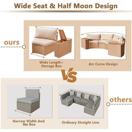 7-Piece Half Moon Outdoor Wicker Patio Furniture Set - Sleep Galleria