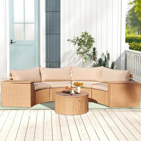 7-Piece Half Moon Outdoor Wicker Patio Furniture Set - Sleep Galleria