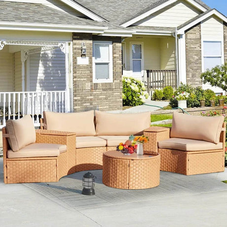 7-Piece Half Moon Outdoor Wicker Patio Furniture Set - Sleep Galleria