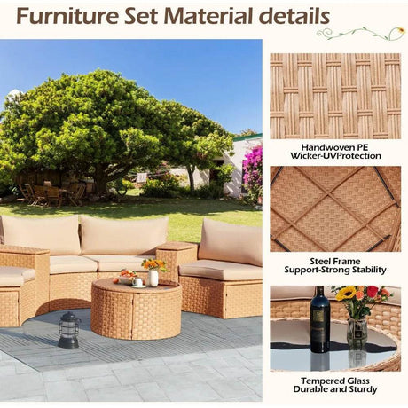 7-Piece Half Moon Outdoor Wicker Patio Furniture Set - Sleep Galleria
