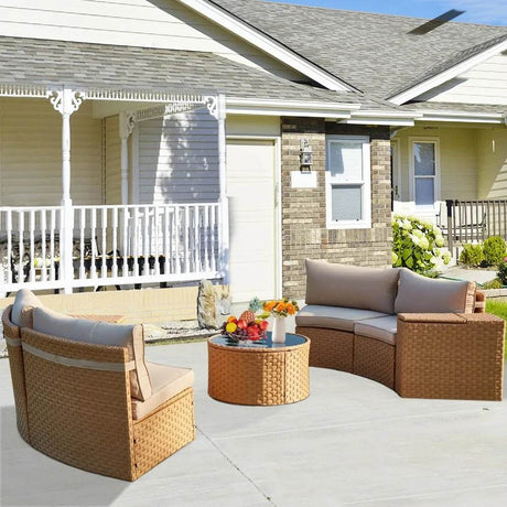 7-Piece Half Moon Outdoor Wicker Patio Furniture Set - Sleep Galleria